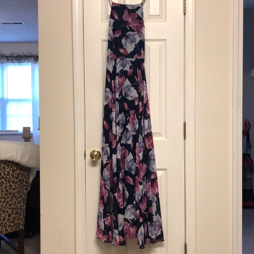 Navy, Pink, and Purple Floral Dress